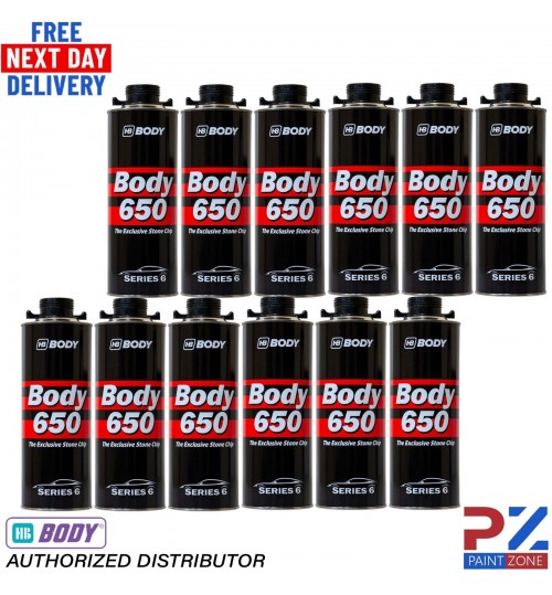 12x HB BODY 650 STONE CHIP BLACK 1KG SCREW TOP CAN SERIES 6